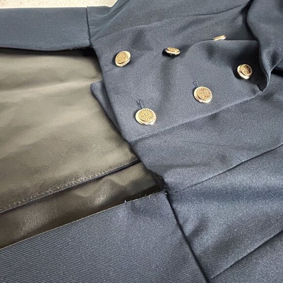 PFIFF Double-Breasted Dress Coat Jacket with Faux Leather Skirt Size 36 Navy - Picture 10 of 11